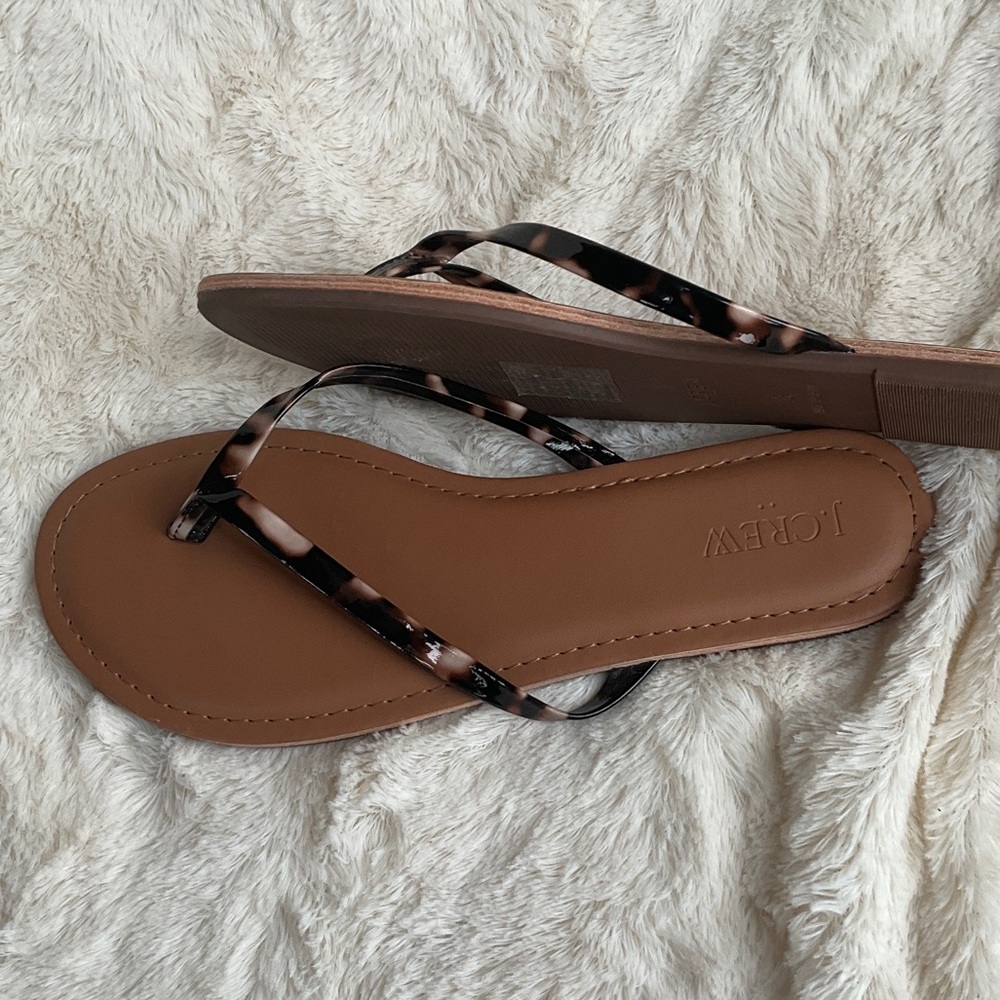 J. Crew Brown Flip Flop Sandals with Tortoiseshell Straps - Picture 3 of 4